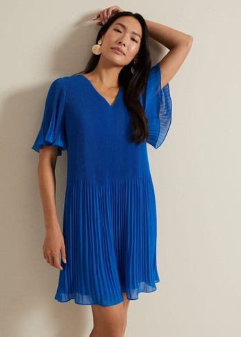 Phase Eight Annabel Pleated Dress Blue Canada | LKZQDB-643